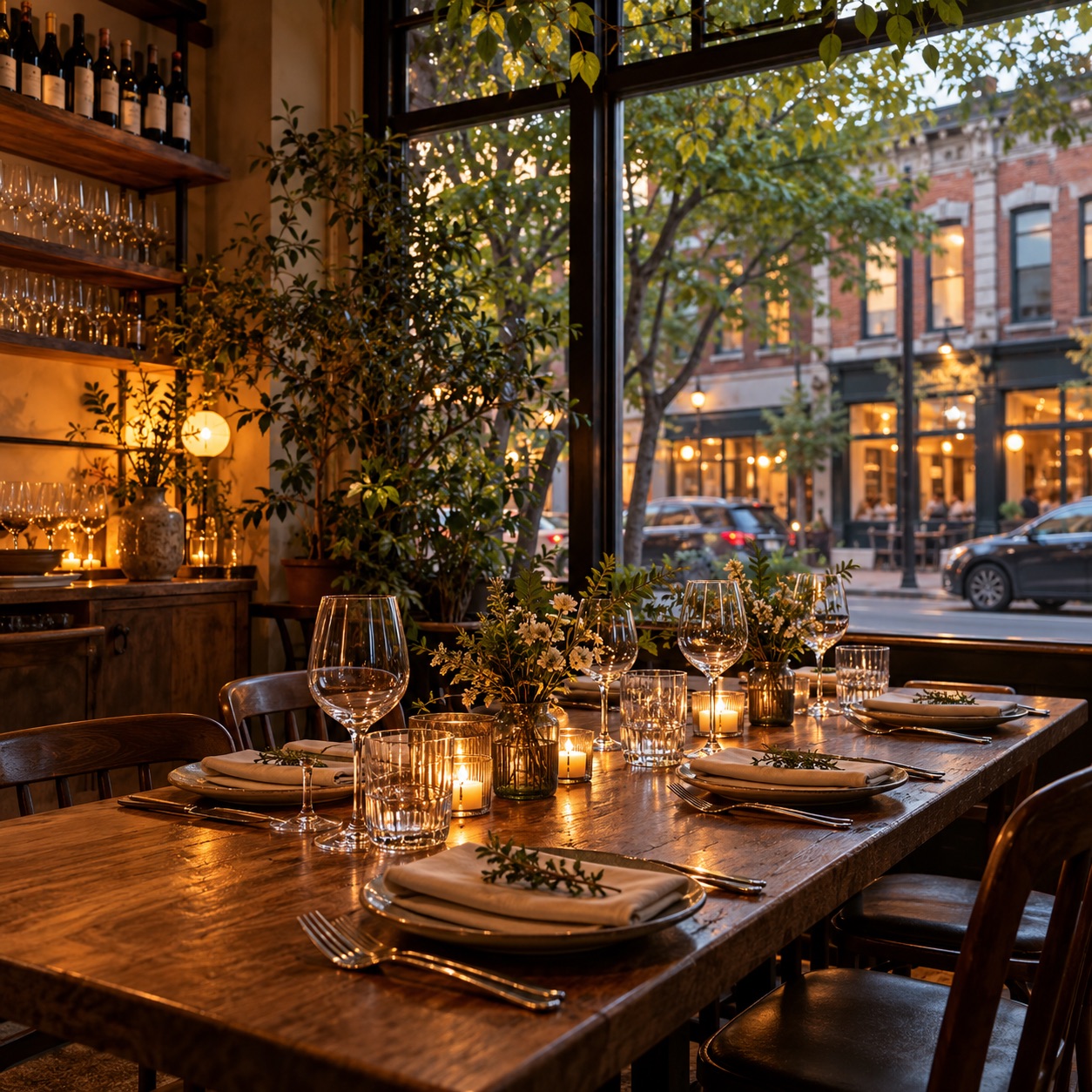 A warmly set table in an independent neighbourhood restaurant